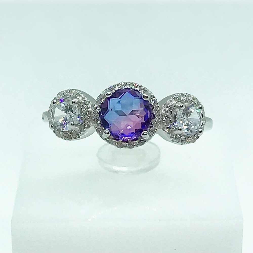 Sterling Silver Round Purple Multi-Colored Ring - Picture 2 of 4